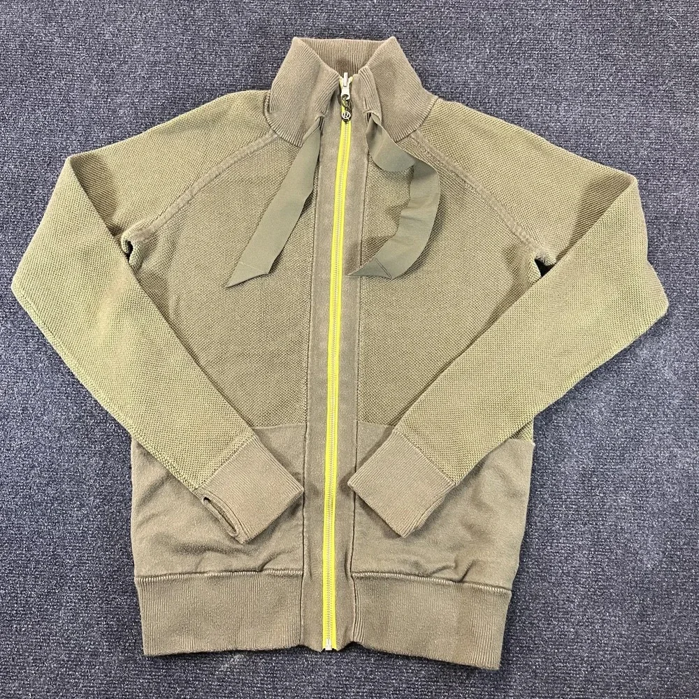 Lululemon‎ Sweater Mens Medium Green Full Zip Knit High Collar Thumbholes Logo